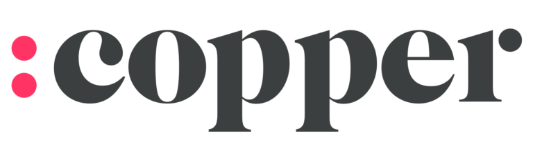 Logo featuring the word "copper" in lowercase letters, preceded by two vertical red dots.
