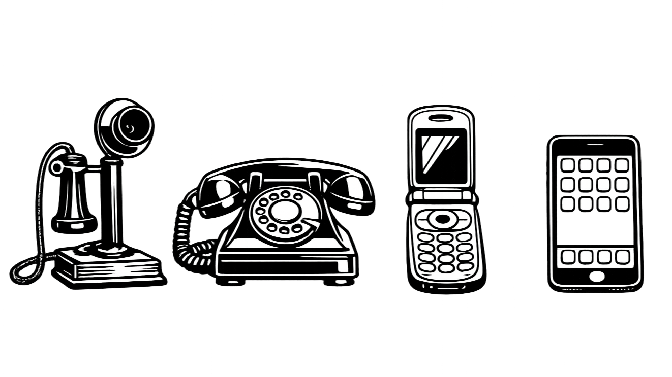 An illustration of four phones, from old to modern.