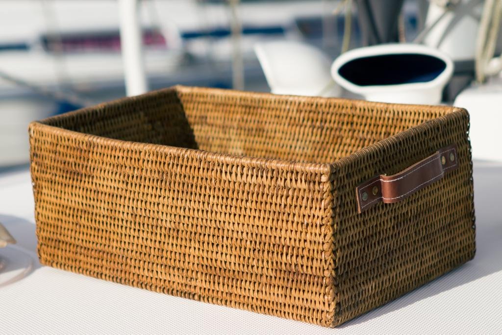 Rattan basket with leather handles — maid 4 boats