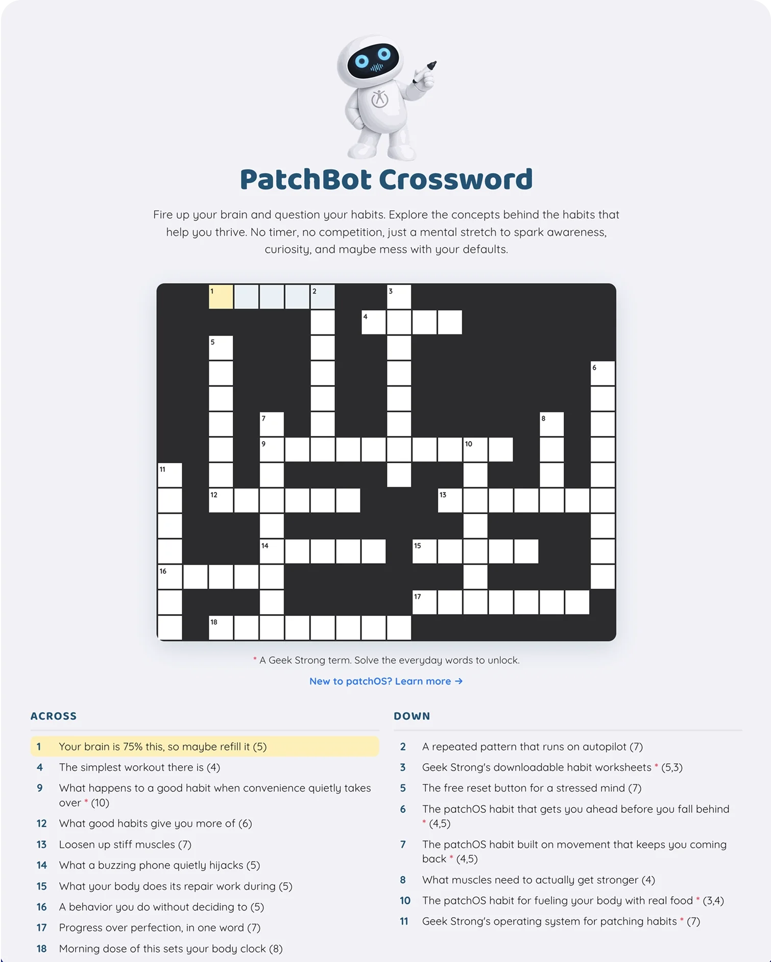 Crossword puzzle with across and down clues.