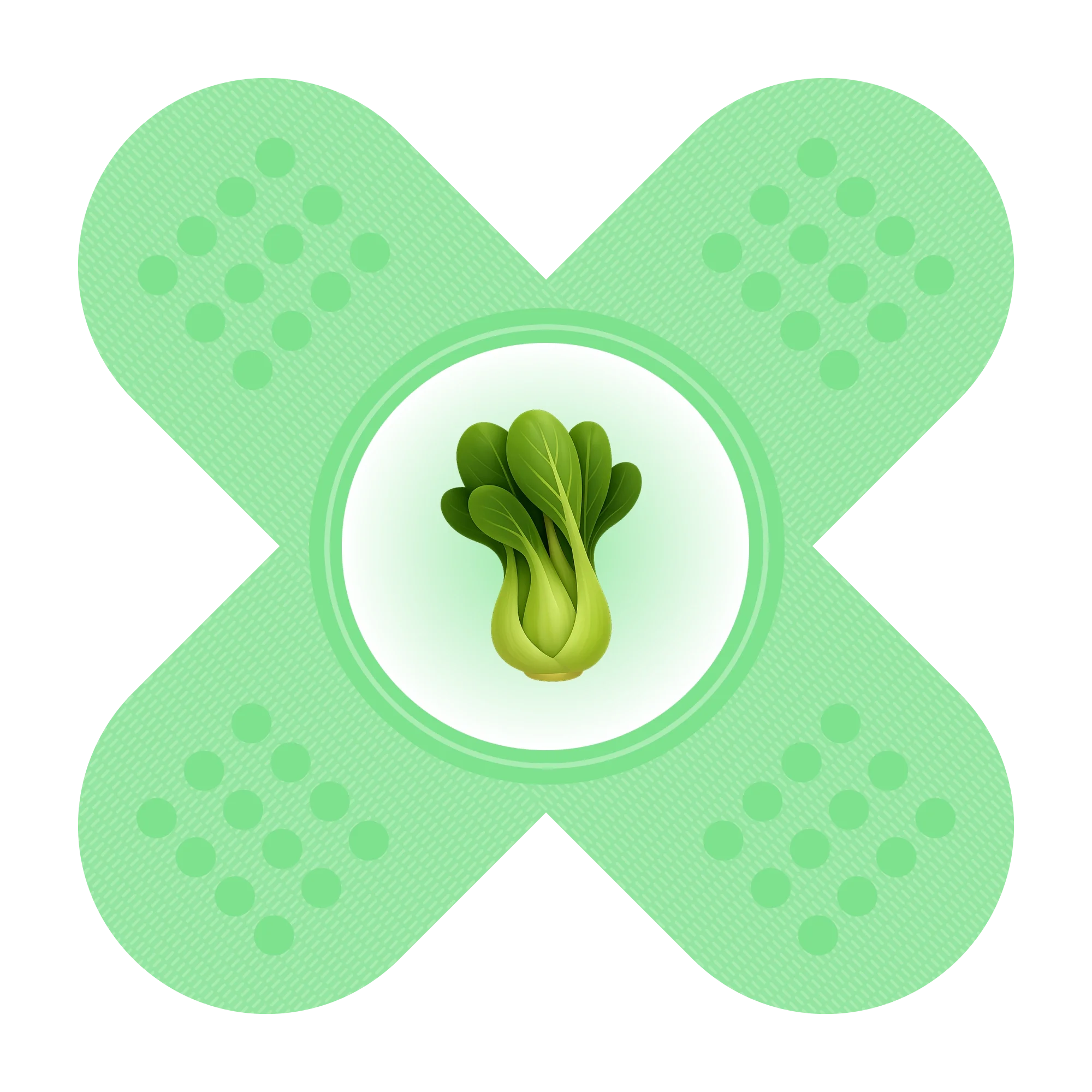  Green patch bandage with leafy greens in the center, representing the Eat Well habit and plant-powered nutrition in patchOS. 