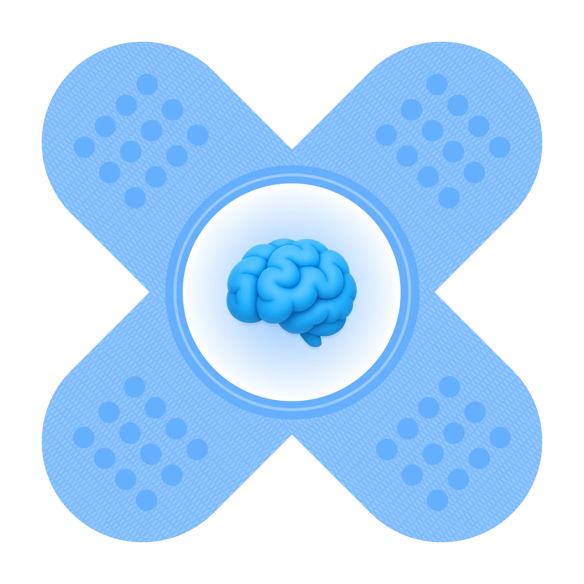  Blue patch bandage with a brain icon in the center, showing the Stress Less habit and mental health focus of patchOS. 
