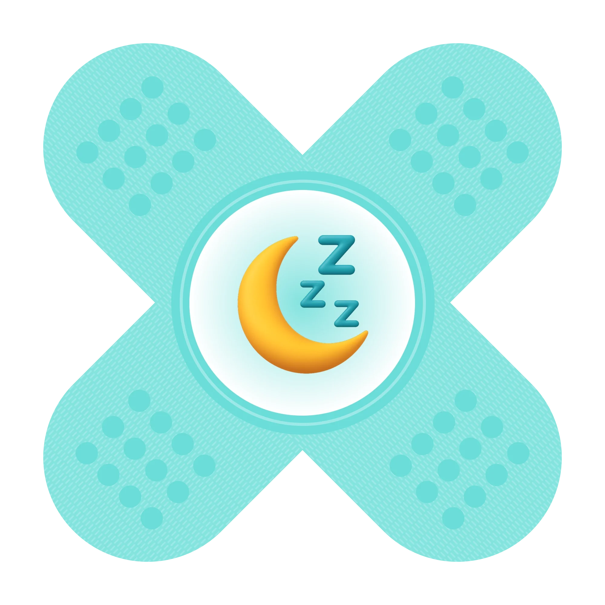  Teal patch bandage with a moon and Zs icon in the center, reflecting the Sleep Deep habit and rest-based recovery in patchOS. 