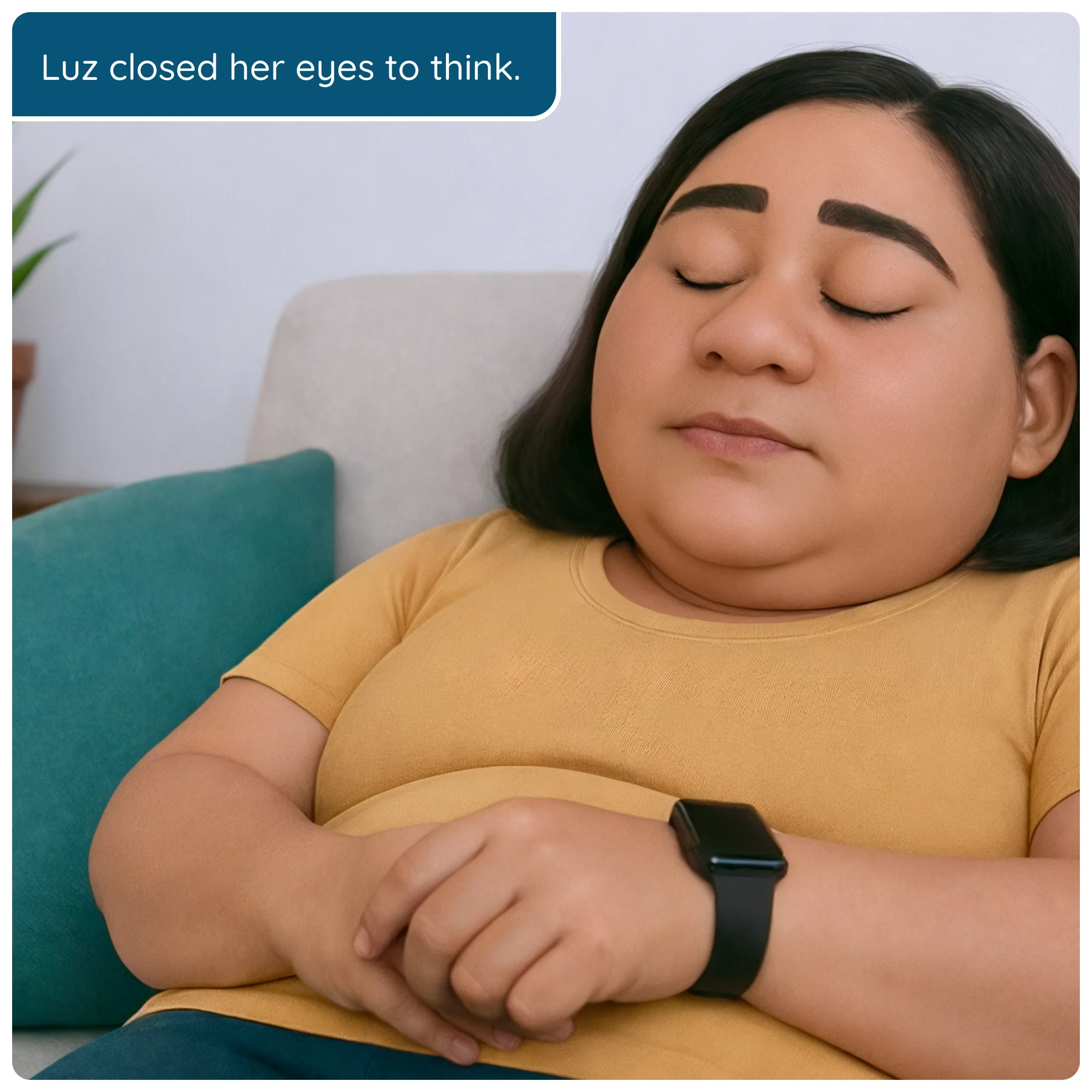  She closes her eyes and pauses, thinking through her options. 