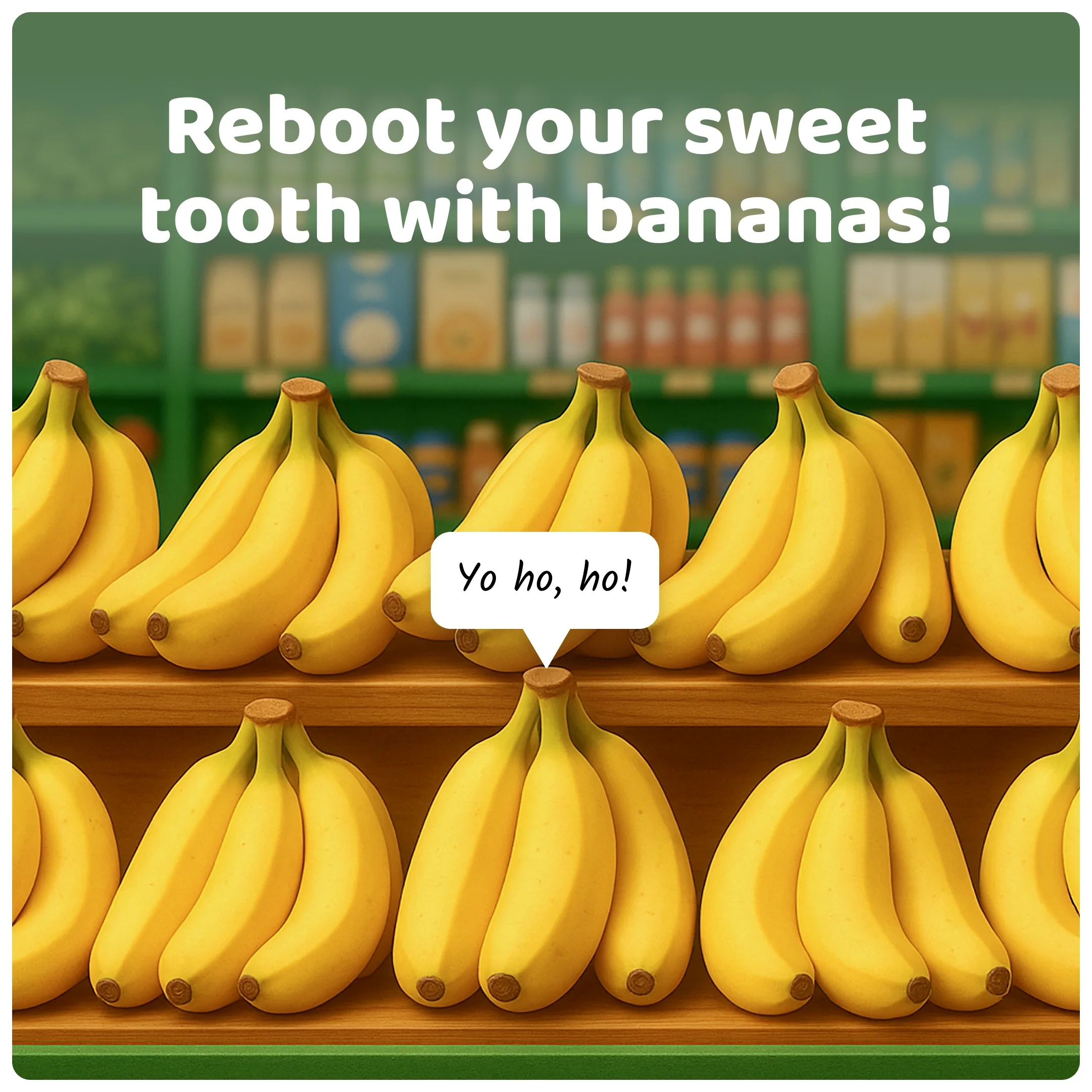  Display of bananas with text encouraging replacing sweets with bananas. 