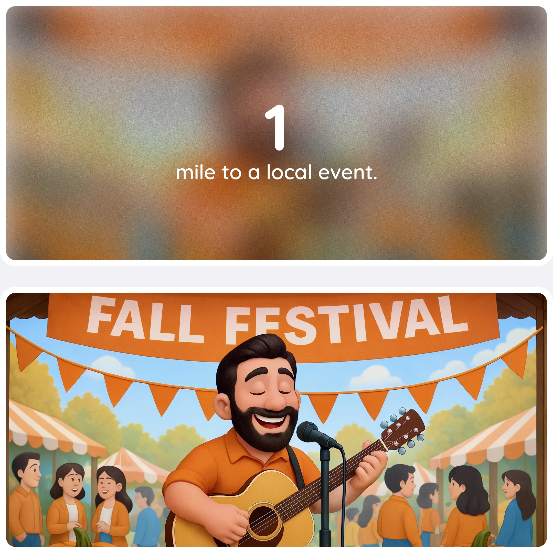  A local event and a fresh market are shown within walking distance. 