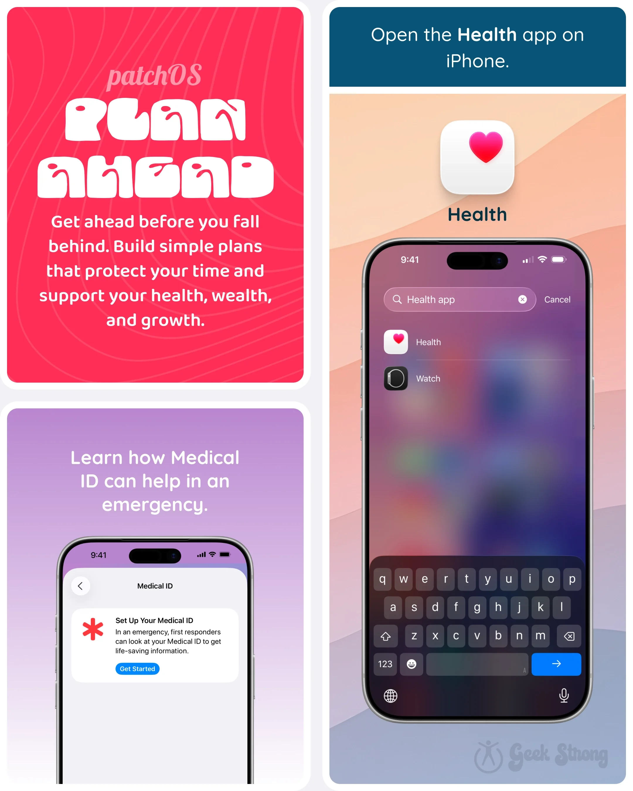  Medical ID patch card and iPhone screen introducing the feature. 