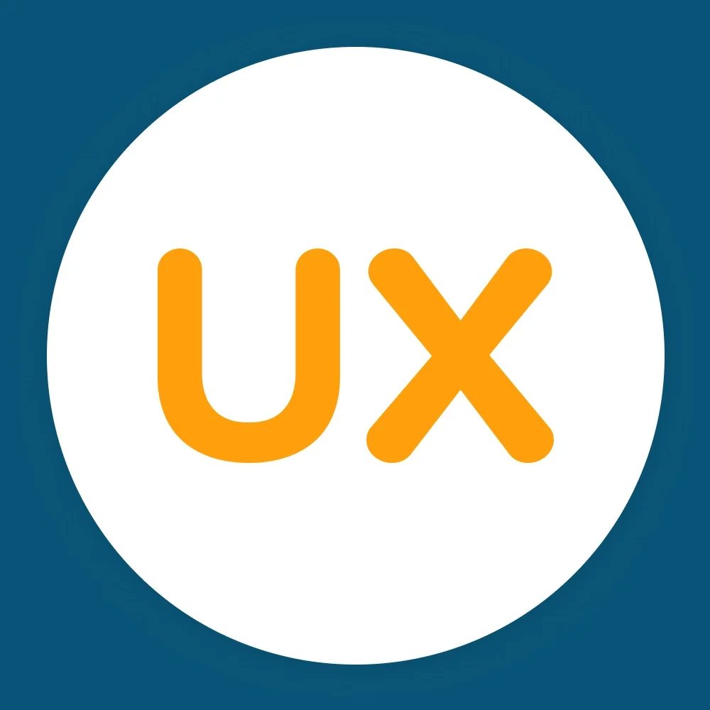 Logo for Jeff’s UX Writing Challenges—bold orange “UX” letters on white. Encourages designers and writers to level up through creative problem-solving.