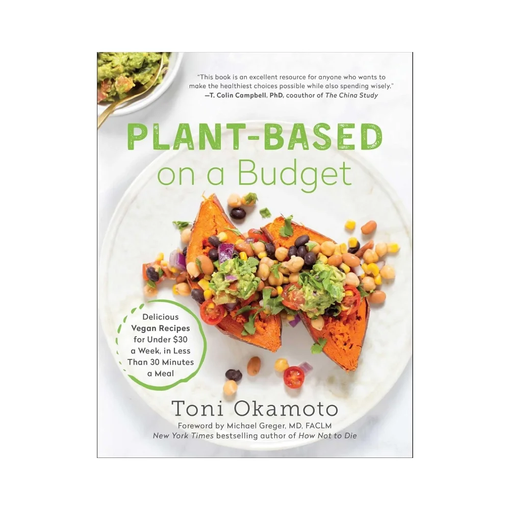 Plant-based cookbook with colorful vegetable cover