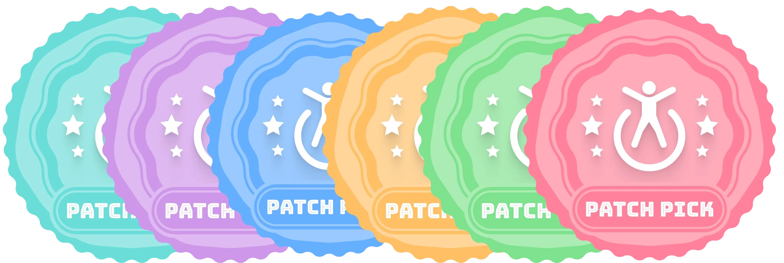 Colorful Geek Strong Patch Pick badges representing different habit categories