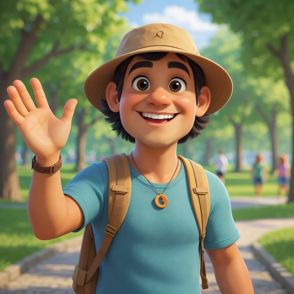 A friendly man in a beanie waves hello outdoors, symbolizing human connection, kindness, and the patchOS Love More habit.