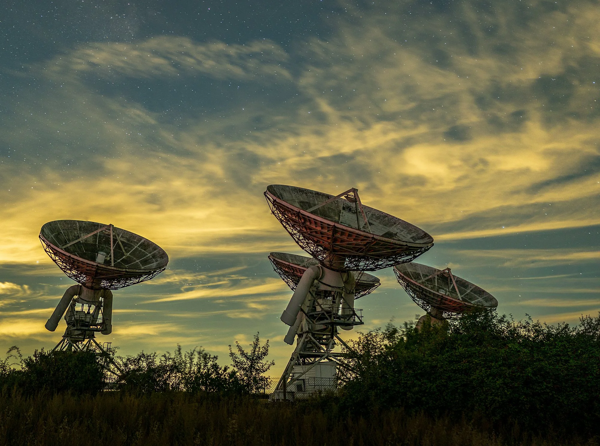 Some of the telescopes from the Arcminute Microkelvin Interferometer at the Mullard Observatory near Cambridge