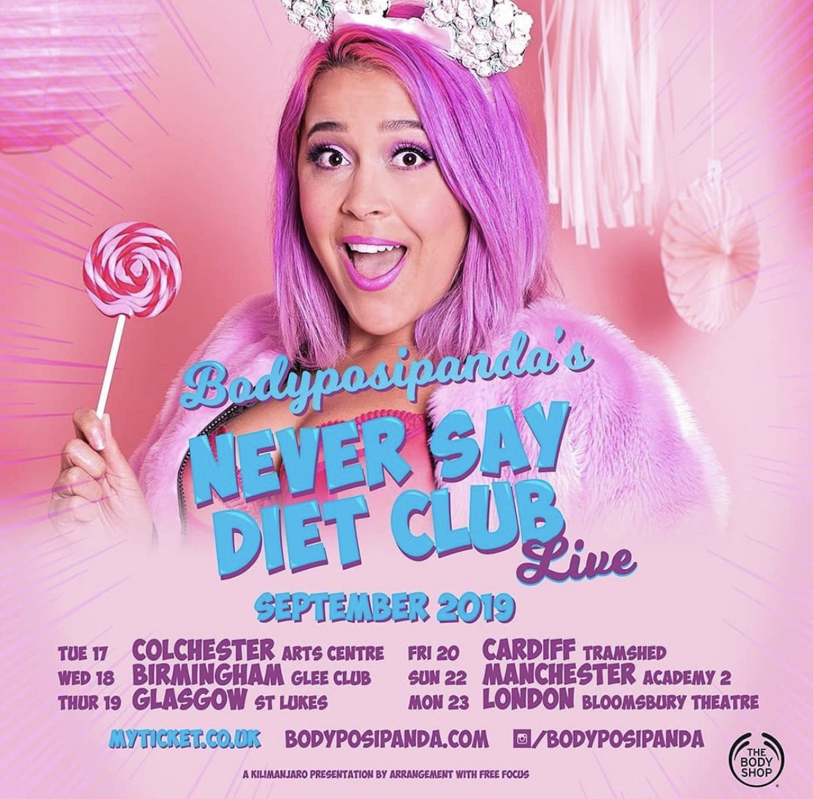  Promotional poster of Megan Jayne Crabbe (Bodyposipanda)’s Never Say Diet Club live shows tour 