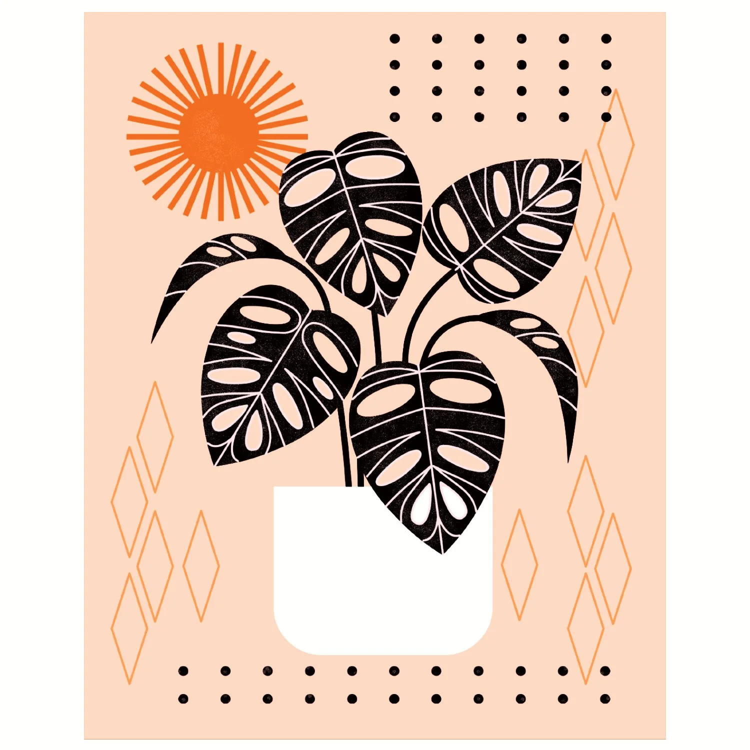 Monstera Adansonii Peach Art Print  Amber Leaders Designs