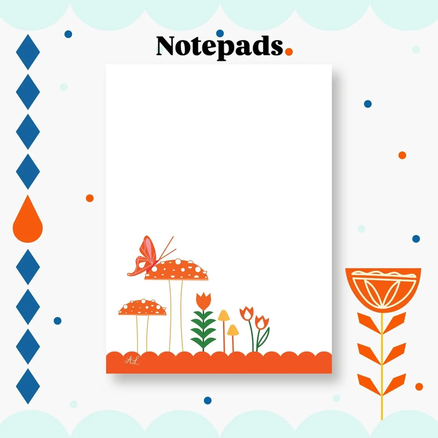 Here are some of my favorite notepads! I have an option available to put a magnet on your notepad so you can attach it to your refrigerator! The mushroom print is one of my personal favorites. They are all printed with 70 lb paper and locally printed