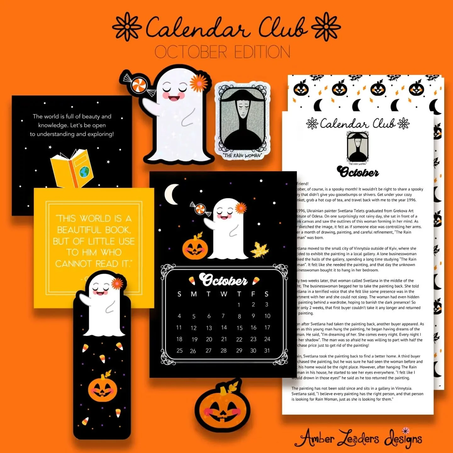 Here's this month's Calendar Club! You can subscribe or purchase only one month if you want to check it out! 

This month's Calendar Club contained one 5x7 calendar, one bookmark, one 4x4 positive quote card, 3 holographic stickers, a letter featurin