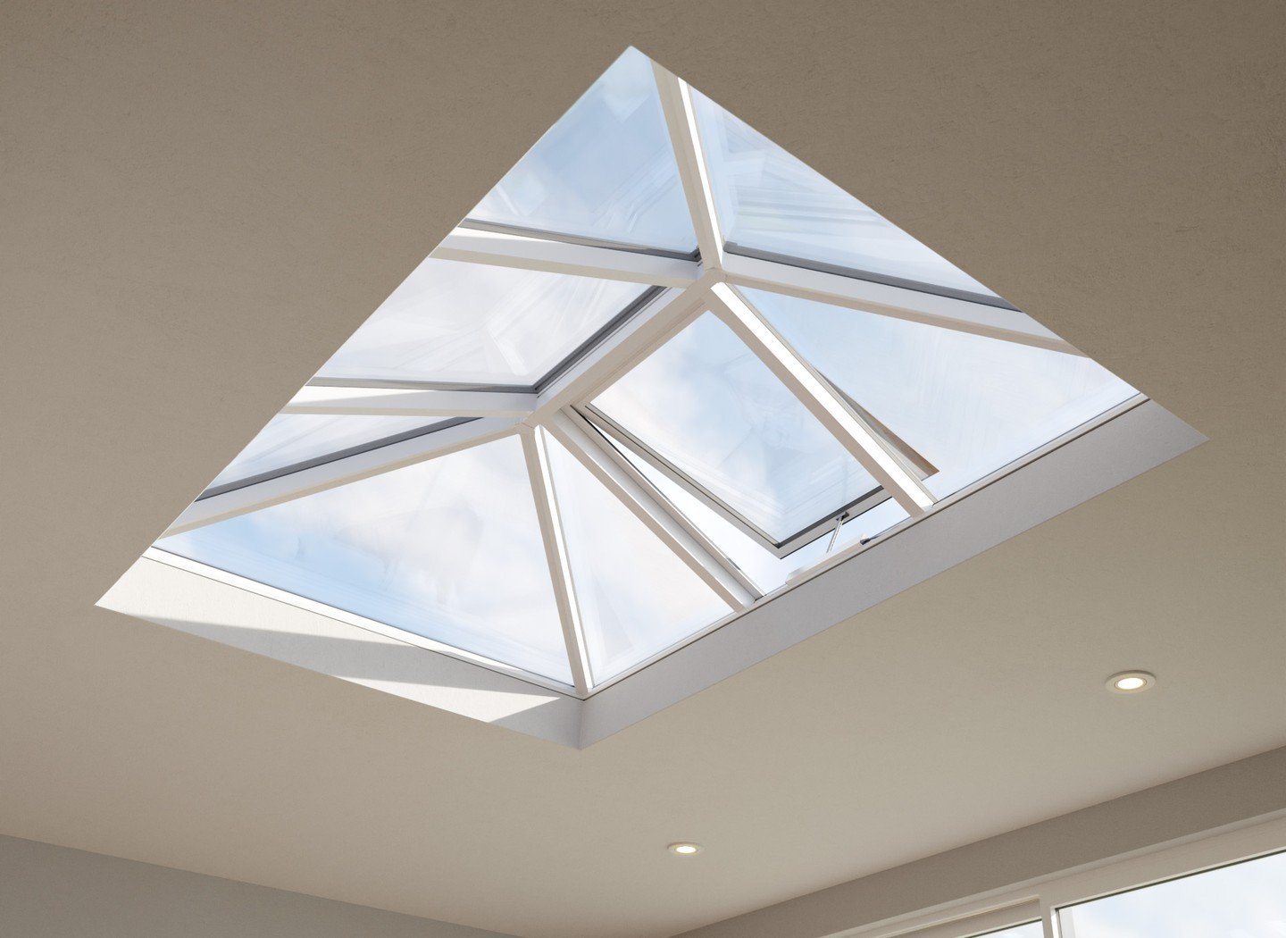 Increase ventilation and natural light with our roof lanterns!

With a minimalist design that sits flush with the rafter bars, this vent is perfect for any project.

Our roof lantern uses powered actuators to automatically open the vent, offering rel