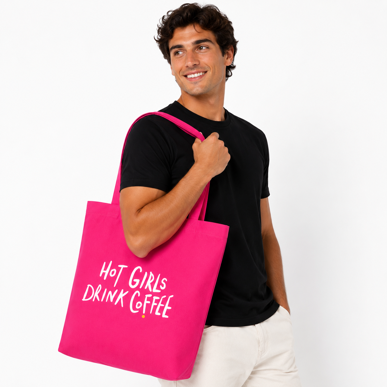 hot girls drink coffee pink tote bag from 787 coffee