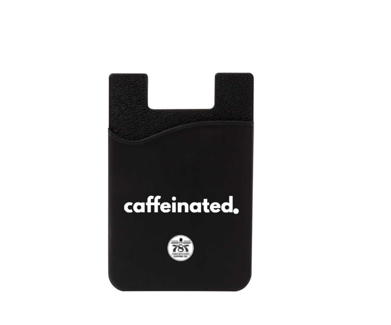 Caffeinated mobile phone wallet/card holder with white background by 787 coffee