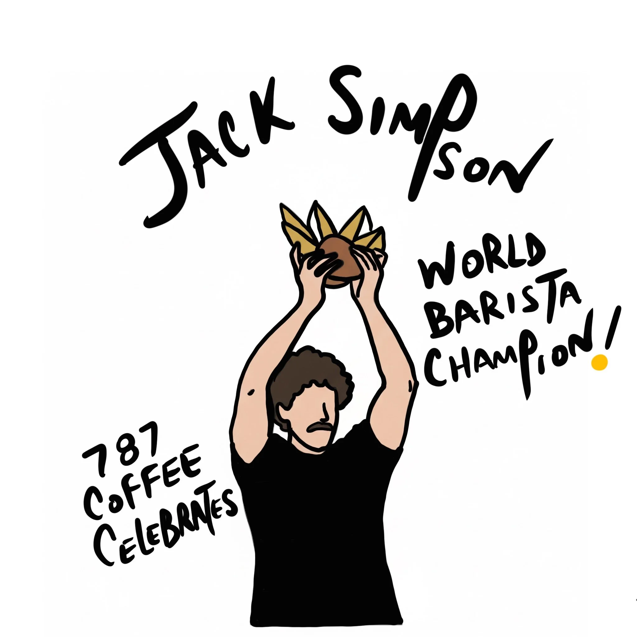 Jack simpson illustration by 787 coffee best coffee shops near me - 787 coffee celebrates his win. Best barista