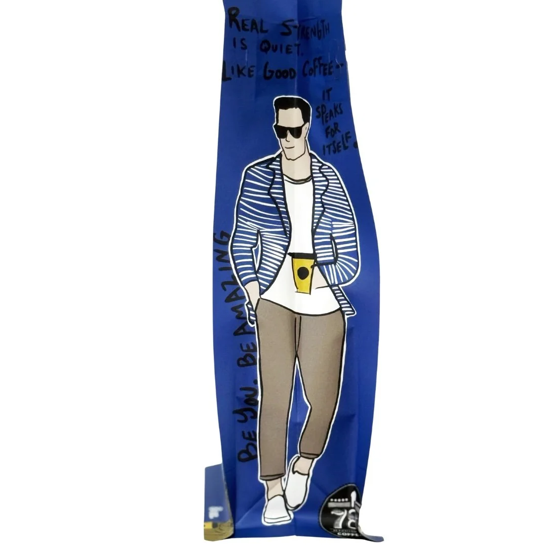 Nuevayol coffee beans bag side 2 male illustration