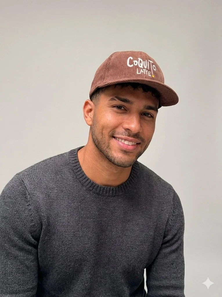 Embroidered Coquito Latte corduroy cap for coffee lovers — designed in Brooklyn by 787 Coffee. Best coffee shop to buy coffee merch