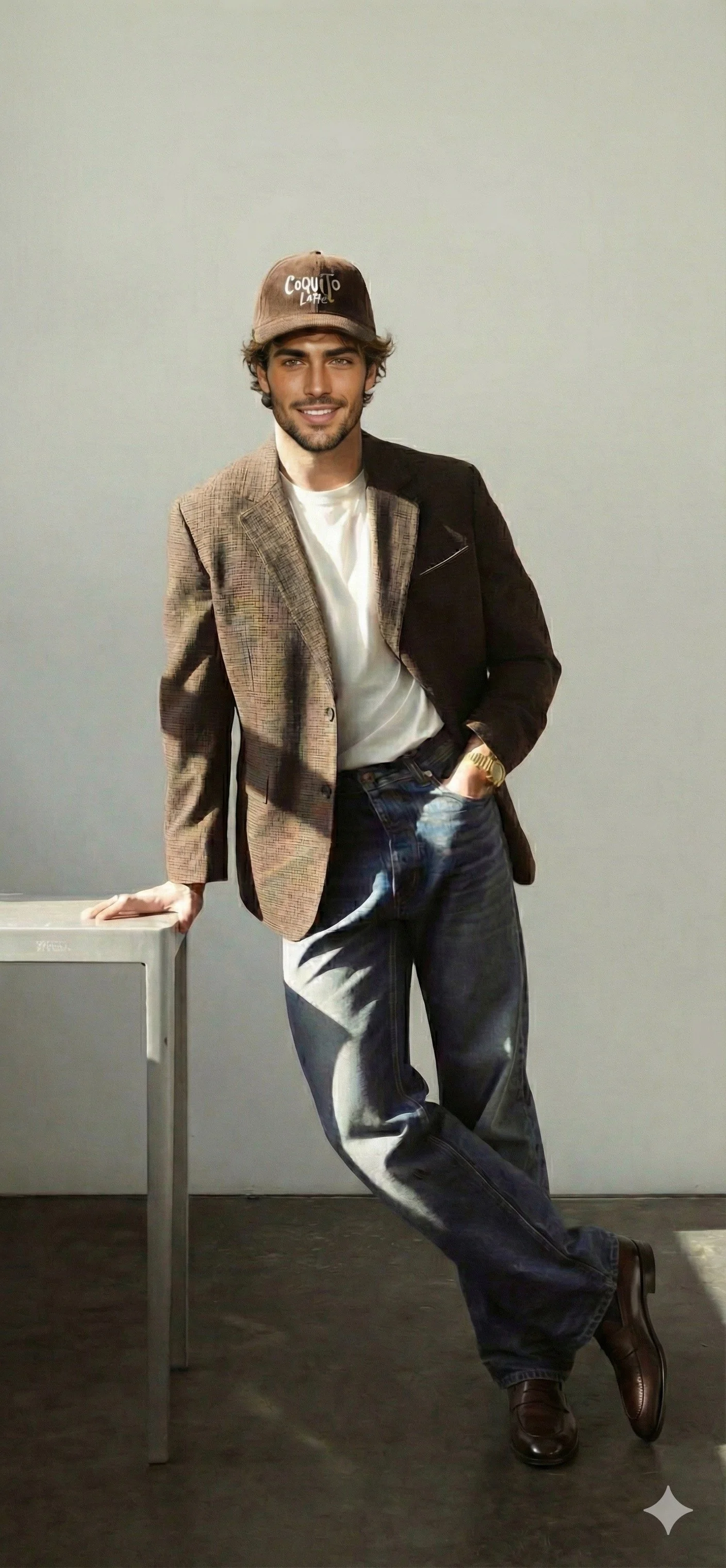 Premium brown corduroy hat with Coquito Latte embroidery — unisex streetwear by 787 Coffee