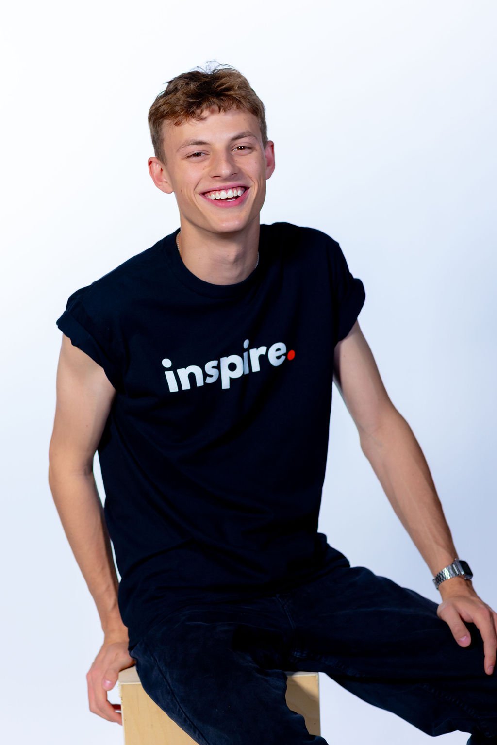Male wearing motivational and inspire 787 coffee merch