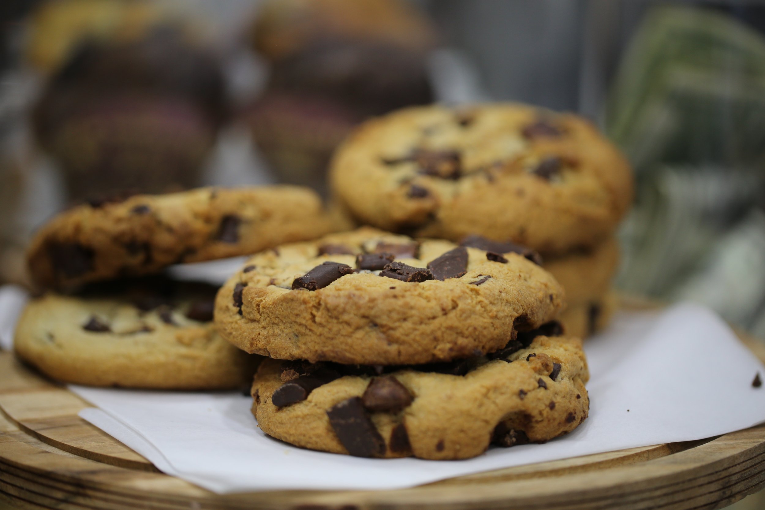 Baked daily at pearl st. delivered warm every morning.
Chocolate Chunk Cookies - so good
three types of chocolate. they sell out fast.
Please handle with care
