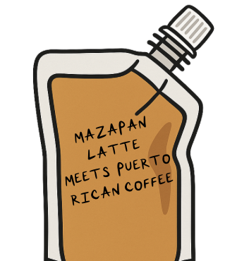 87 Coffee's Mazapán Latte sauce. A sweet and nutty gourmet sauce made from Mexican mazapán (peanut marzipan) for creating specialty coffee drinks at home.