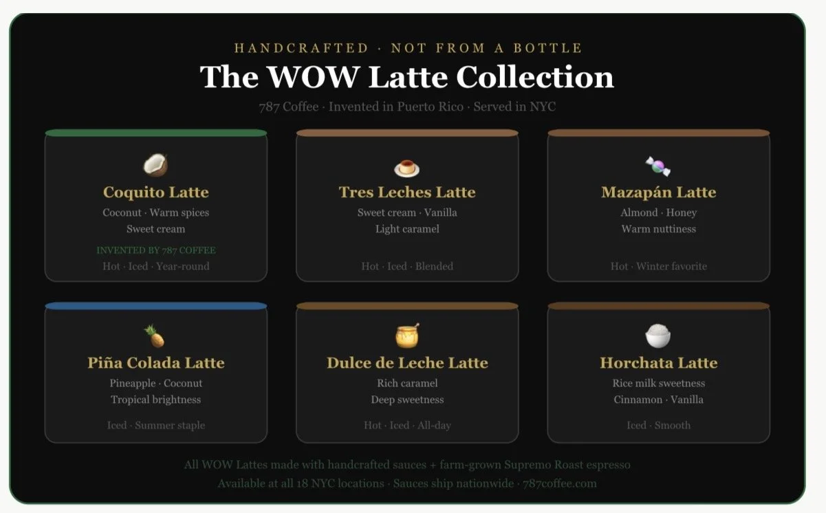 787 Coffee WOW Latte Coquito Latte best latte New York City Puerto Rican specialty coffee