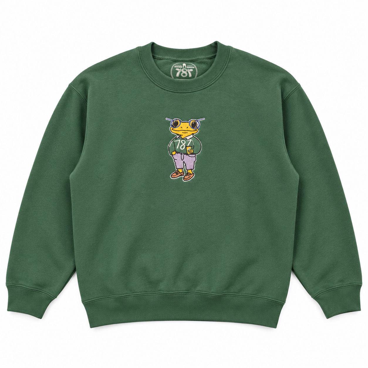 Mr. Coquí Embroidered Crewneck Sweatshirt | Forest Green Unisex Puerto Rico Frog