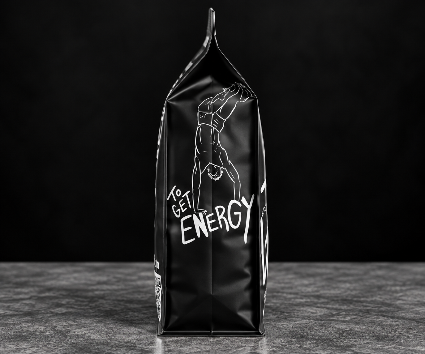 Side of 787 Coffee 5 lb bulk coffee bag with "To Get Energy" hand-lettered art, single origin Puerto Rico, Mexico, or Colombia coffee