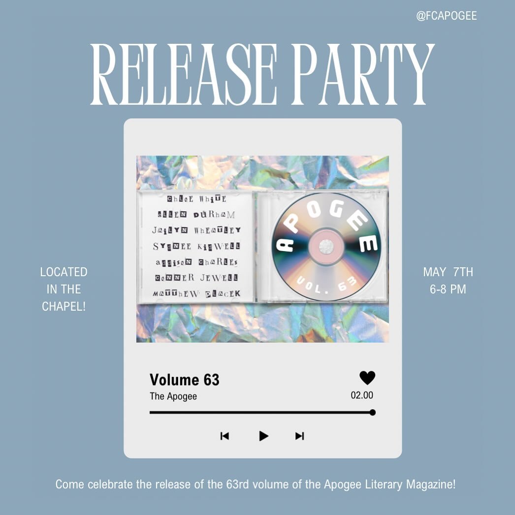 Come join us for the release party of the 63rd edition of the Apogee! Use the link on our Instagram story to RSPV! 💽 #Apogee #FranklinCollege
