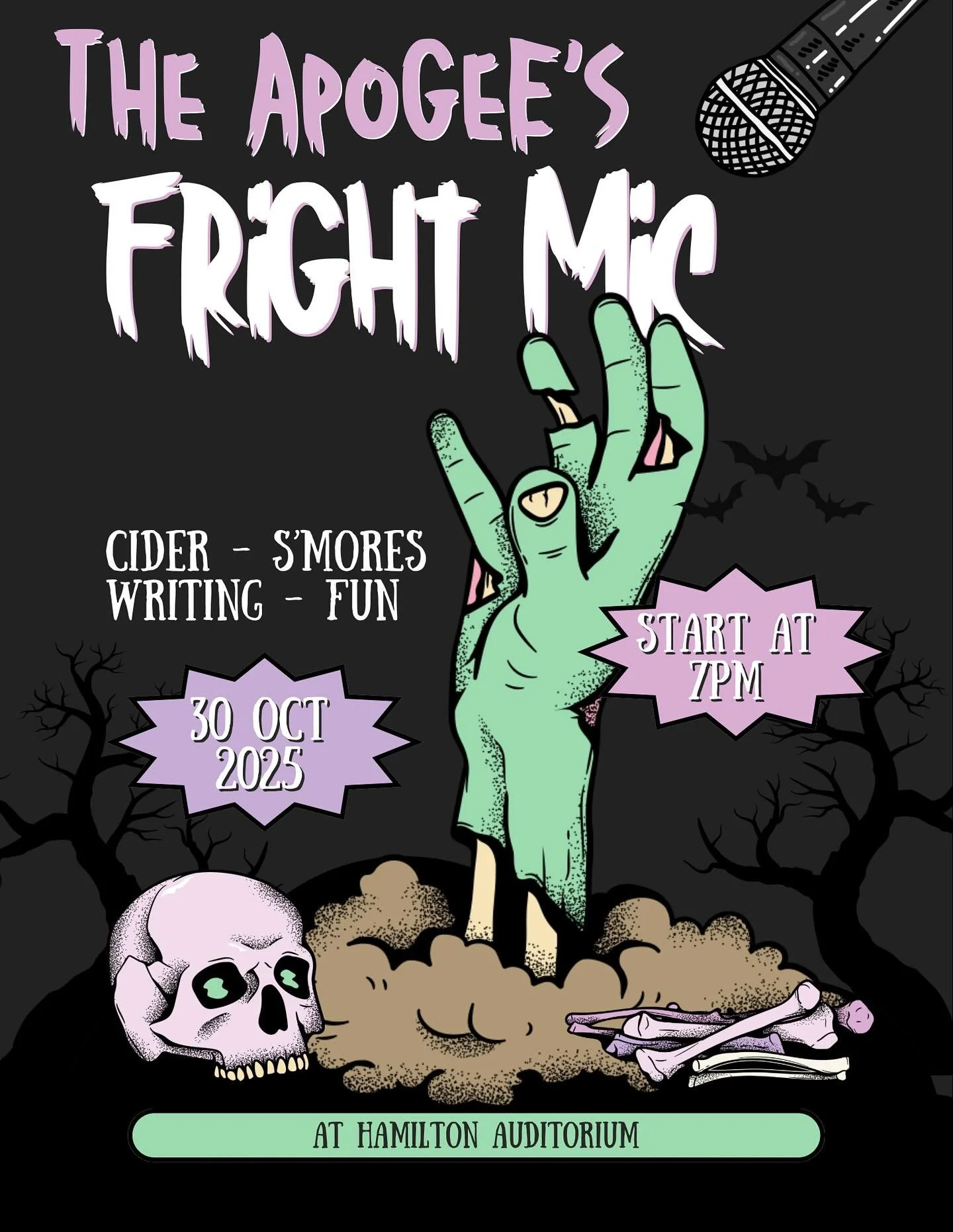 Speak your fear or sit and hear&mdash;Fright Mic awaits!

Fright Mic is back! Join Franklin College Apogee on October 30th at 7 PM for a night of spooky stories, eerie poems, and all things chilling. Whether you want to perform or just enjoy the show