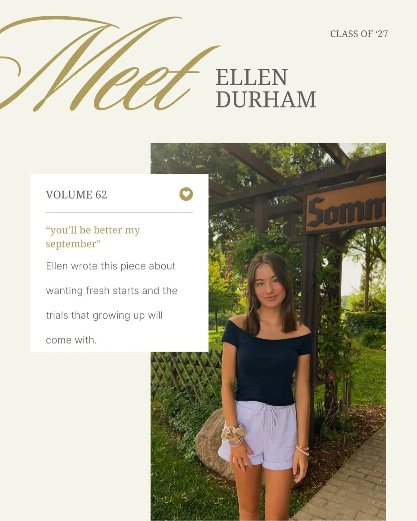 Some submissions confront hard truths.

&ldquo;you&rsquo;ll be better my september,&rdquo; our Spring 2024 poetry award winner, Ellen Durham, leaned into the idea of a fresh start. The poem reflects on believing that time will smooth everything out, 