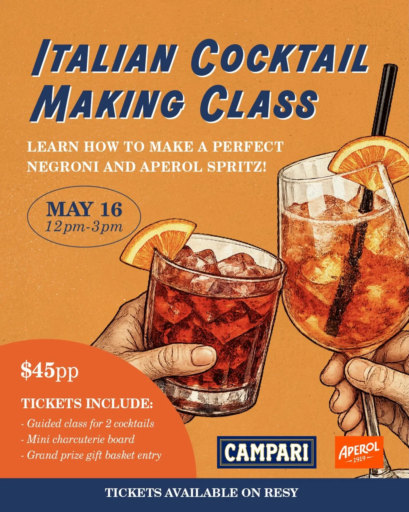 Join us at Franklin Social for a hands-on Cocktail Class where you&rsquo;ll learn how to craft two cocktails to perfection&mdash;featuring the iconic flavors of Aperol &amp; Campari.

Saturday, May 16 | 12 PM 

Spots are limited&mdash;book now with t