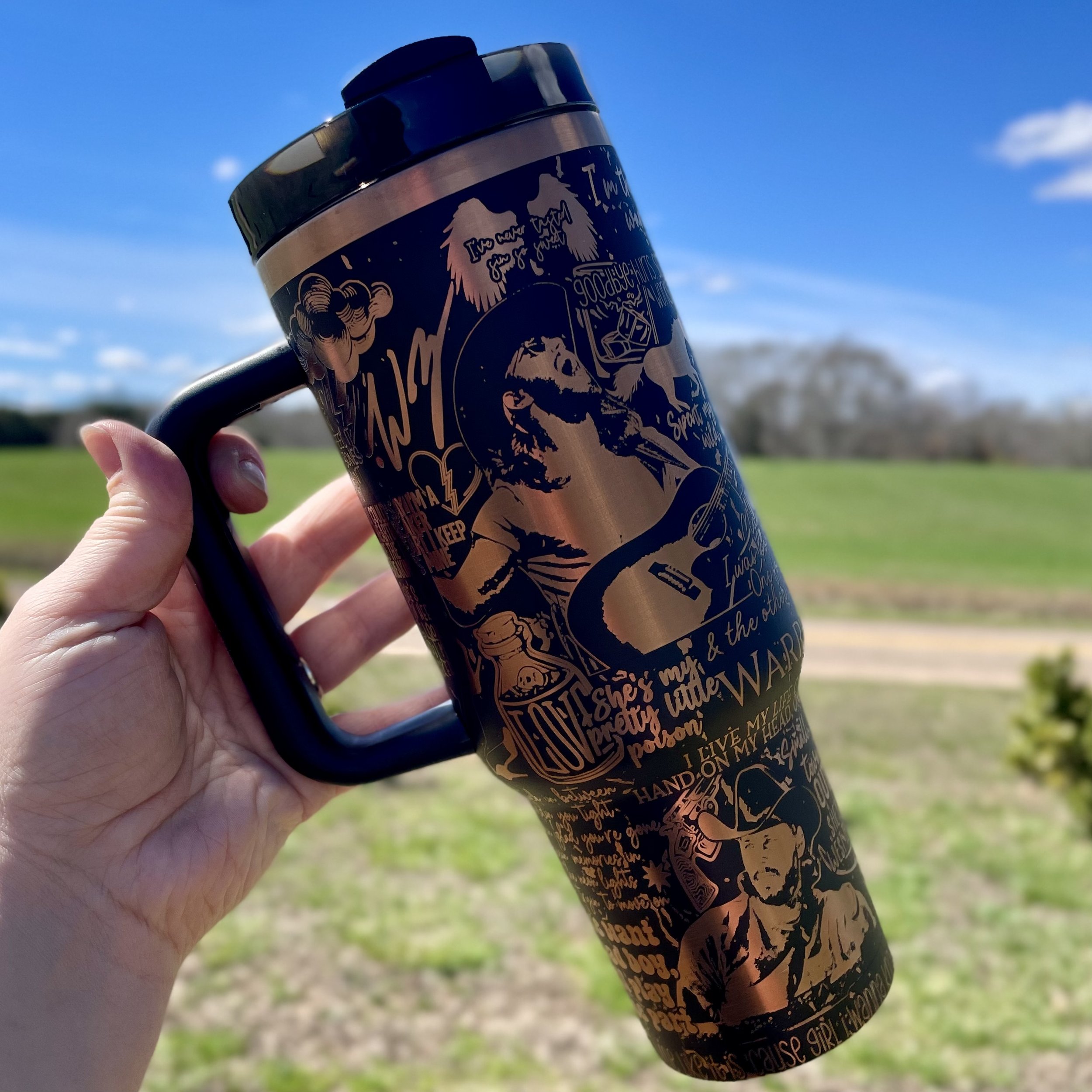 Warren Zeiders Engraved 40 oz Stainless Steel Tumbler: Bold Silhouette Design, Durable Construction, Perfect Gift for Country Music Fans