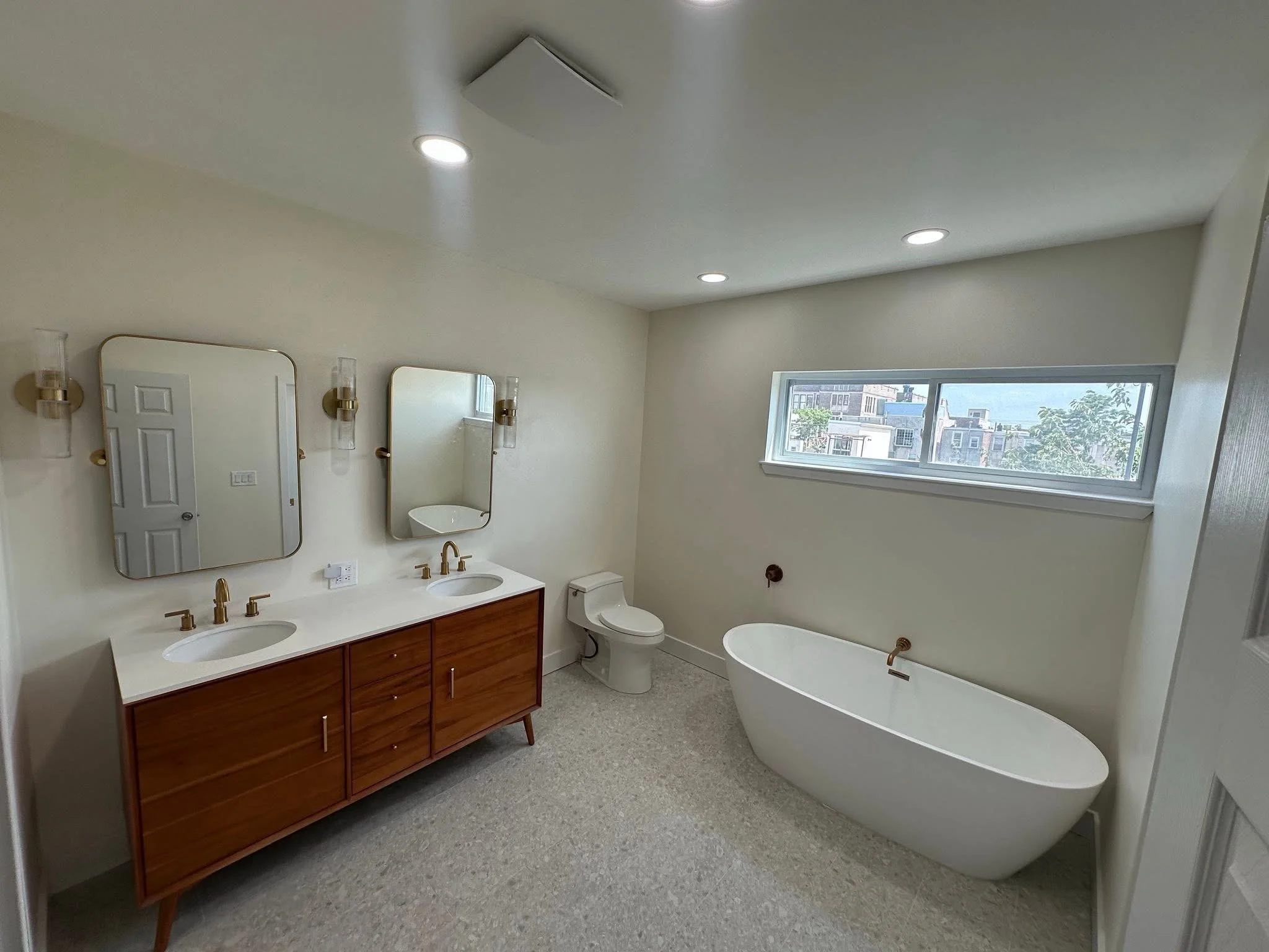Complete bathroom renovation in Philadelphia.  Entirely new shower stall, usable closet, alterations to the layout to accommodate client's wishes