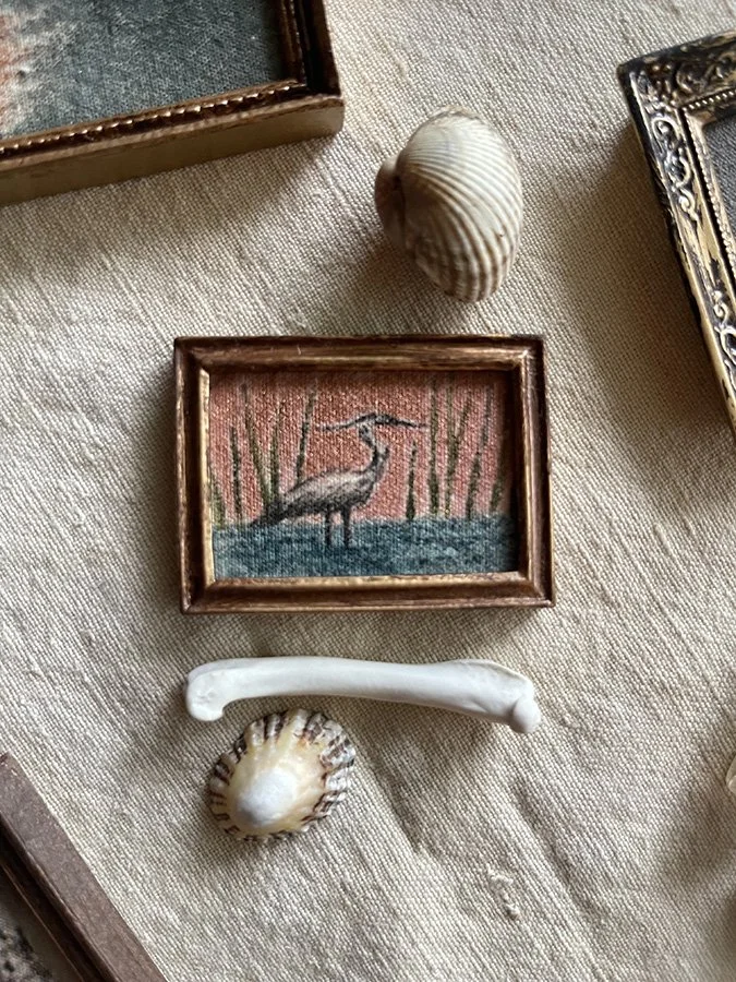 mini grey heron painting by Phoebe Stout for Talufane
