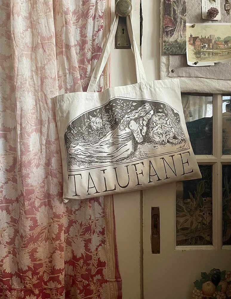 Talufane organic cotton tote bag inspired by 18th century book illustration