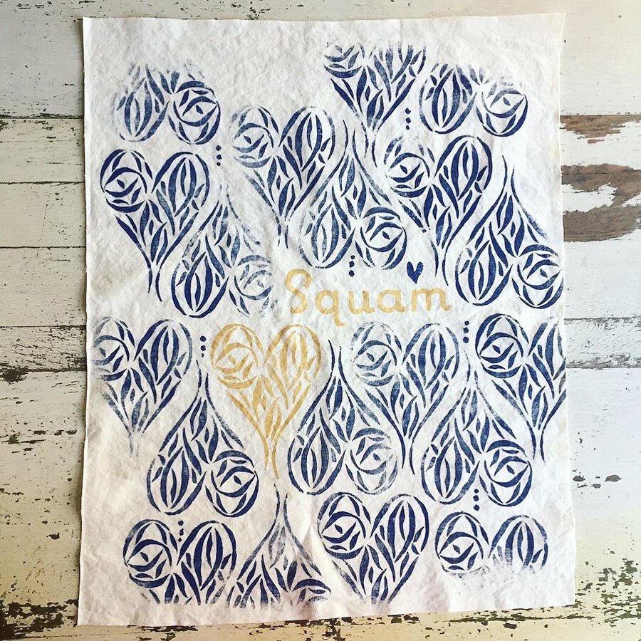 hand block printed textile by Phoebe Stout of Talufane for Squam Art Workshops