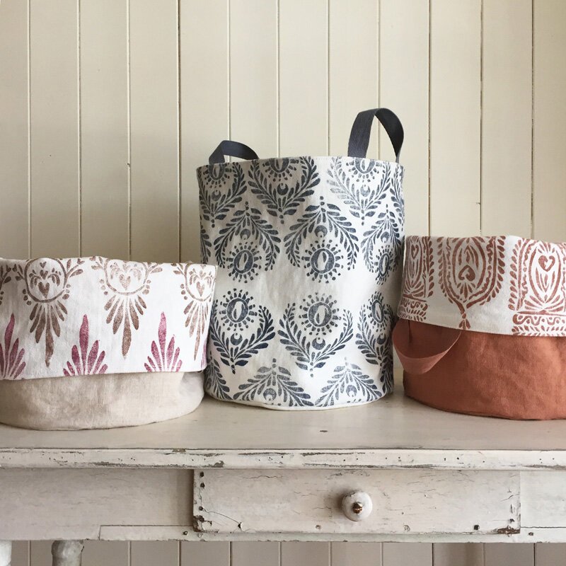 block printed textile baskets by Untold Imprint