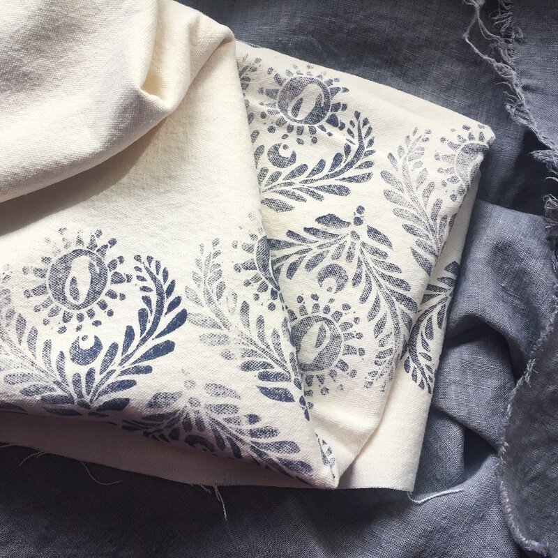 hand block-printed hemp fabric by Untold Imprint