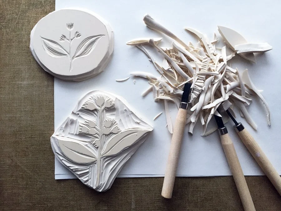 carving a block for printing - Untold Imprint process