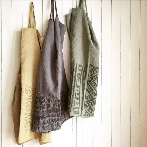 hand printed hemp aprons by Untold Imprint