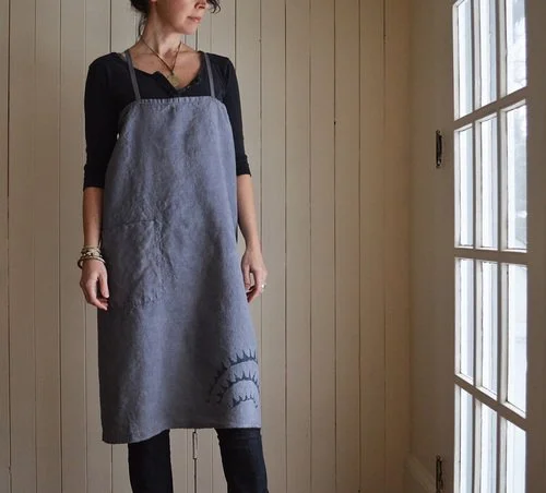 full fog blue printed apron by Untold Imprint