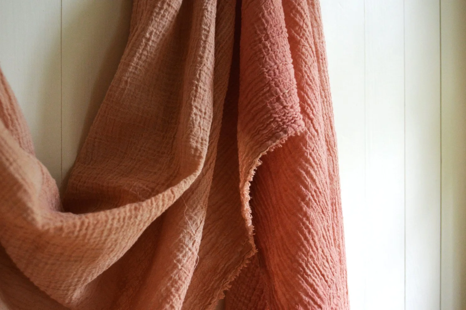 detail of naturally-dyed organic scarf by Untold Imprint