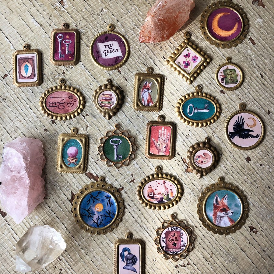 portrait miniature pins by Phoebe Stout for Talufane