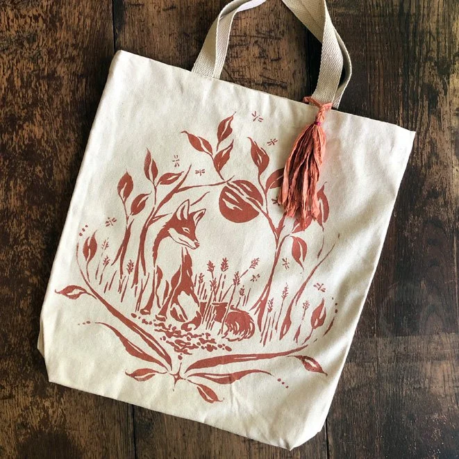 Fox tote bag with silk tassel by Talufane
